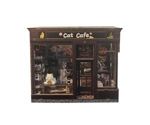 DuskHaven DIY Miniature Cat Cafe Set, Bookend, Hobby Toy, Craft Gift, Collectible, Table Decoration, Shop Lighting
