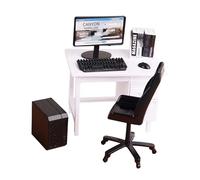 DuskHaven Doll Miniature Chair Set Featuring 1/12 Office Desk Computer And Keyboard Model Prop Table for Scene Building Suitable for Kids Accessories Home Decor, white