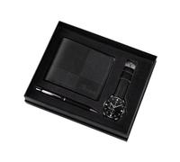 DuskHaven Men's Gift Set: Watch, Wallet, Pen - PU Leather - Modern, Creative, Elegant, and Functional - Suitable for Father's Day and Birthdays, Black