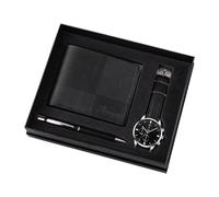 DuskHaven Men's Gift Set: Watch, Wallet, Pen - PU Leather - Modern, Creative, Elegant, and Functional - Suitable for Father's Day and Birthdays, Black Silver