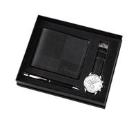 DuskHaven Men's Gift Set: Watch, Wallet, Pen - PU Leather - Modern, Creative, Elegant, and Functional - Suitable for Father's Day and Birthdays, Black White