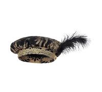 DuskHaven Muffin Top Hat Medieval King Flat Cap with Feather Costume Headwear Made of Polyester for Adults Celebration Role Play, Black