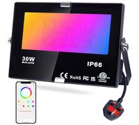 DUSKTEC Flood Lights Outdoor, LED Floodlight Colour Changing, 30W Bluetooth RGBW Smart Flood Light APP Control, IP66 Waterproof, DIY Mode, 2700K & 16 Million Colours for Garden Stage