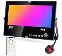 DUSKTEC LED Floodlight Outdoor 80W, Colour Changing Smart Flood Lights with Timer & Plug, IP66 Waterproof RGB Garden Lighting Mains Powered Spot Lights with APP Controlled
