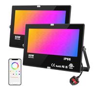 DUSKTEC LED RGB Floodlight Outdoor 80W, Colour Changing Smart Flood Lights | IP66 Waterproof, Warm Wihte, Garden Lighting Mains Powered Spot Lights with Plug, Wall Light with APP Controlled, 2 Pack