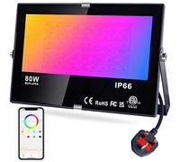 DUSKTEC LED RGB Floodlight Outdoor 80W, Colour Changing Smart Flood Lights with Timer & Plug, IP66 Waterproof Outdoor Garden Lighting Mains Powered Spot Lights with APP Controlled