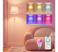DUSKTEC Smart Alexa Floor Lamp for Living Room, RGB Colour Changing, Dimmable Standing Lamp Warm & Cold White, Standard Lamps with Fabric Lampshade for Bedroom Kids Room, Bulb Included (Pink)