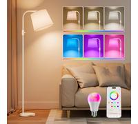 DUSKTEC Smart Arc Floor Lamp for Living Room,Compatible with Alexa & App Control,RGB Colour-Changing,1%-100% Dimming, 2700K-6000K White,16 Million Colours,Music Sync,10W 1200LM,350° Woven Linen Shade