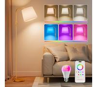 DUSKTEC Smart Arc Floor Lamp for Living Room,Compatible with Alexa & App Control,RGB Colour-Changing,1%-100% Dimming, 2700K-6000K White,16 Million Colours,Music Sync,10W 1200LM,350° Woven Linen Shade
