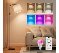 DUSKTEC Smart Arc Floor Lamp for Living Room,Compatible with Alexa & App Control,RGB Colour-Changing,1%-100% Dimming, 2700K-6000K White,16 Million Colours,Music Sync,10W 1200LM,350° Woven Linen Shade