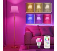 DUSKTEC Smart Floor Lamp for Living Room,Compatible with Alexa & App Control,RGB Colour-Changing,1%-100% Dimming, 2700K-6000K White,16 Million Colours,Music Sync,10W 1200LM, Woven Linen Shade
