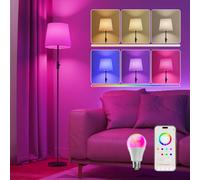 DUSKTEC Smart Floor Lamp for Living Room,Compatible with Alexa & App Control,RGB Colour-Changing,1%-100% Dimming, 2700K-6000K White,16 Million Colours,Music Sync,10W 1200LM, Woven Linen Shade