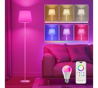 DUSKTEC Smart Floor Lamp for Living Room,Compatible with Alexa & App Control,RGB Colour-Changing,1%-100% Dimming, 2700K-6000K White,16 Million Colours,Music Sync,10W 1200LM, Woven Linen Shade