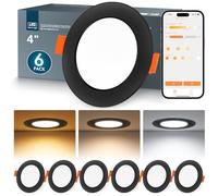 DUSKTEC Smart LED Downlights Ceiling Black 10W, APP Dimmable, Alexa Spot Lights, Warm and Cold White, LED Spotlights 4 inch, 240V Recessed Ceiling Lights IP44, 100mm - 112mm Cutout, 6 Pack