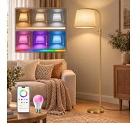 DUSKTEC Smart RGB Arc Floor Lamp, App Control, Compatible with Alexa | 16 million colours, 2700K-6000K tunable white, 1%-100% dimmable, music sync, 1200 lm, woven linen shade, no account required