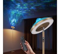 DUSKTEC Uplighter Floor Lamp with Aurora Projector, Dimmable LED Floor Standing Reading Lamps Remote & Touch Control,Corner Ambient Lamp, Mood Lighting Night Light for Living Room, Kids Bedroom-Gold