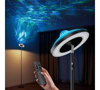 DUSKTEC Uplighter Floor Lamp with Aurora Projector, Dimmable LED Floor Standing Reading Lamps Remote & Touch Control, Black Corner Ambient Lamp, Mood Lighting Night Light for Living Room, Kids Bedroom