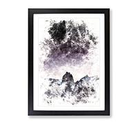 Dusky Mountains Watercolour Modern Framed Print | A2 Black Framed Wall Art | Ready to Hang | Modern Landscape Picture | Living Room Bedroom Lounge Office