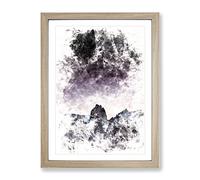 Dusky Mountains Watercolour Modern Framed Print | A2 Oak Framed Wall Art | Ready to Hang | Modern Landscape Picture | Living Room Bedroom Lounge Office