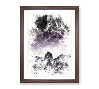 Dusky Mountains Watercolour Modern Framed Print | A3 Walnut Framed Wall Art | Ready to Hang | Modern Landscape Picture | Living Room Bedroom Lounge Office