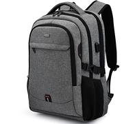DUSLANG 17 Inch Laptop Backpack for Travel Water Resistant College Backpack for Men with USB Charging Port Rain Cover, Light GreyA