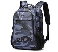 DUSLANG 17 Inch Laptop Backpack for Travel Water Resistant College Backpack for Men with USB Charging Port,Camo Blue