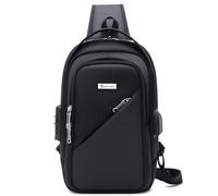 DUSLANG Hiking Crossbody Sling Backpacks Sling Bag for Men, Shoulder Backpack Chest Bags with USB Charger Port, Black-a, M, Sport