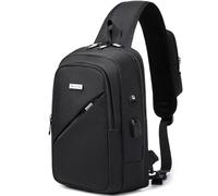 DUSLANG Hiking Daypack Shoulder Backpack for Men with USB Charger Port For Camping Biking Travel Cycling, Black-with Strap Pocket