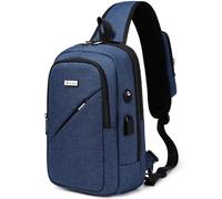 DUSLANG Hiking Daypack Shoulder Backpack for Men with USB Charger Port For Camping Biking Travel Cycling, Blue-with Strap Pocket