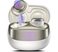 DUSONLAP Wireless Earbuds, Mini Sleep Earbuds Bluetooth 5.4 Headphones In Ear Noise Cancelling Mic, 47H Playtime Ear Buds, IPX7 Waterproof Earphones, LED Display, Touch Control, USB-C, Off-White