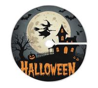 Dussdil Castle Witch Halloween Tree Skirt Moon Bats Christmas Xmas Tree Skirts 36 Inches Holiday Party Tree Stand Mat Tree Skirt Floor Door Pad for Indoor Outdoor Home Office Ornaments