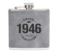 Dust and Things Personalised Engraved 'Vintage Aged to Perfection’ Hip Flask | 80th Milestone Birthday | Whiskey Gift For Grandpa Dad | Leather, Metal (1946)