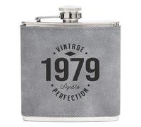 Dust and Things Personalised Engraved 'Vintage Aged to Perfection’ Hip Flask | Milestone Birthday | Whiskey Gift For Grandpa Dad | Leather, Metal (1979)