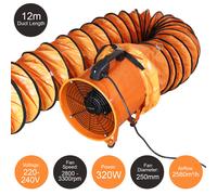 Dust Extractor Ventilation Fan 250mm 300mm Portable 6m 12m Ducting Fume Blower