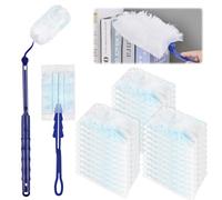 Dust Magnet Duster Microfibre Duster, 20 Dust Mop Refill Cloths with 2 Telescopic Handles, Disposable Duster Starter Set, Vacuum Dust and Hair Removal for Cleaning Dust, Dirt