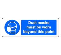 Dust Masks Must Be Worn Beyond This Point - safety sign - High tack self-adhesive sticker (600mm x 200mm) Viewing Distance within 14m.