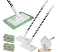Dust Mop with 4 Reusable Cloths, 2025 New Mops for Cleaning Floors, One Touch Disassembly, Automatic Clamping of Wet Wipes, New Push-to-clip Mop, Grease & Grime Without Getting Down (2Pcs)