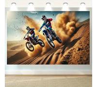 Dust motorcycle Racing background - A vivid motocross scene with riders and garage decoration