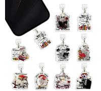 Dust Plug Charm Type C, 9 Pcs Gothic Skeleton Book Lover Dust Plug Charm Compatible with E-Reader, Dark Academia Reading Gifts for Women Readers