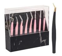 Dust-proof Tweezers Holder Lash Extension Supply Stand Holder Durable 8 Holes Tweezers Storage Holder for Eyelash Extensions Supplies Acrylic Display Stand Salon (Black with marbled patterns)
