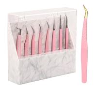 Dust-proof Tweezers Holder Lash Extension Supply Stand Holder Durable 8 Holes Tweezers Storage Holder for Eyelash Extensions Supplies Acrylic Display Stand Salon (White with marbled patterns)