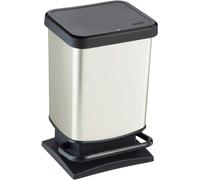 Dustbin 20l with Pedal and lid, Rotho Paso Plastic Waste Bin - White Metallic