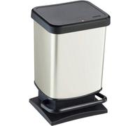 Dustbin 20L With Pedal And Lid, Rotho Paso Plastic Waste Bin - White Metallic