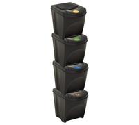 Dustbins Anthracite 4x25L Stackable PP 100L Waste Sorting Bins with Labels 4pc