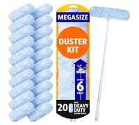 Duster Refill Compatible with Swiffer Duster, 20pcs Duster Refills with 5.5ft Extension Bar, Ceiling Fan Duster Super Extension Kit, Disposable 360 Heavy Duty Feather Duster for Cleaning