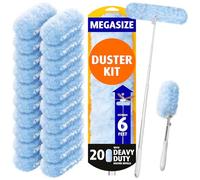 Duster Refill Compatible with Swiffer Duster, 20pcs Duster Refills with 5.5ft Extension Bar, Ceiling Fan Duster Super Extension Kit, Disposable 360 Heavy Duty Feather Duster for Cleaning