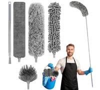 Duster, telescope, washable, 5 pieces, microfibre duster, with bendable corner broom, gap dust cleaner, spider web remover, extendable to 2.52 m, reusable bendable duster cloths