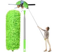 Dusters for Cleaning High Ceiling Fan, Newliton Microfiber Feather Duster with 30'' to 100'' Telescoping Extension Pole, Long Extendable Duster for Home Car Furniture Cobweb, Green