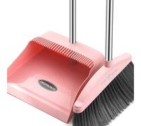 Dustpan and Broom Combo - Long Handle Broom with Standing Dust Pan | Heavy-Duty Non-stick Cleaning Supplies for Indoor Outdoor Sweeping Patio Sweeping Hardwood Floors