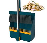 Dustpan and Brush Set, 180 Degree Rotating Sweeping Brush, Extendable Long Handled, Household Dust Pan with Comb Teeth for Indoor Outdoor Garden Home Room Kitchen Offices Lobby 26.5×26.5×87cm